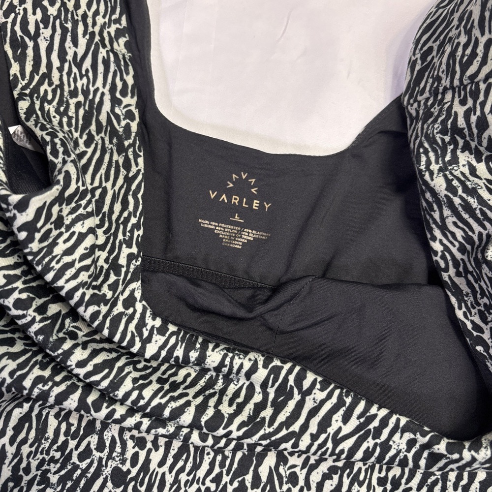 VARLEY Size Large Beige Black Animal Print Tank Athletic Top Built In Bra Zebra - Picture 3 of 8